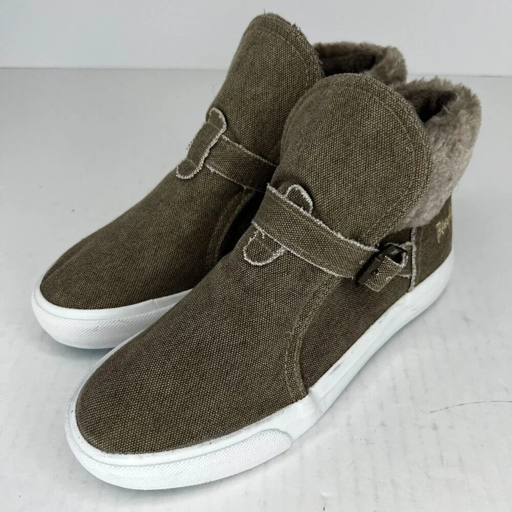 Blowfish Womens Sahara Dark Brown Canvas Faux Fur High Top Size 6 Casual Shoes